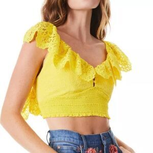 NEW Alice + Olivia Bleeker Ruffled Lace Crop Top - size Large